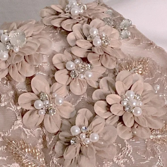 NWT MacDuggal 11121 Mocha Embellished Illusion Long Sleeve A-Line Ball Gown-Sz 8 - Picture 7 of 15